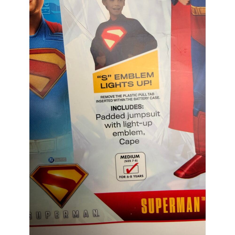 Rubies DC Superman Costume Kids Medium 7-8 Muscle Chest Light Up Emblem NWT - Picture 4 of 6